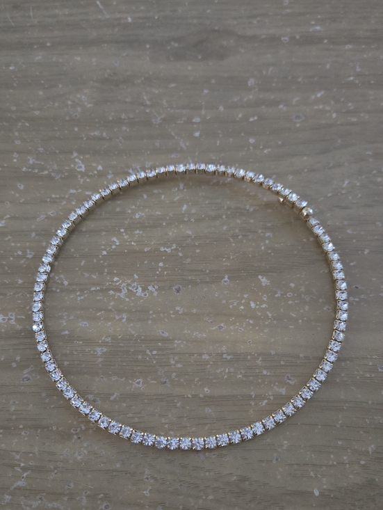 Jewelry - Gold-Tone Crystal Tennis Necklace - Elegant Clear Stones